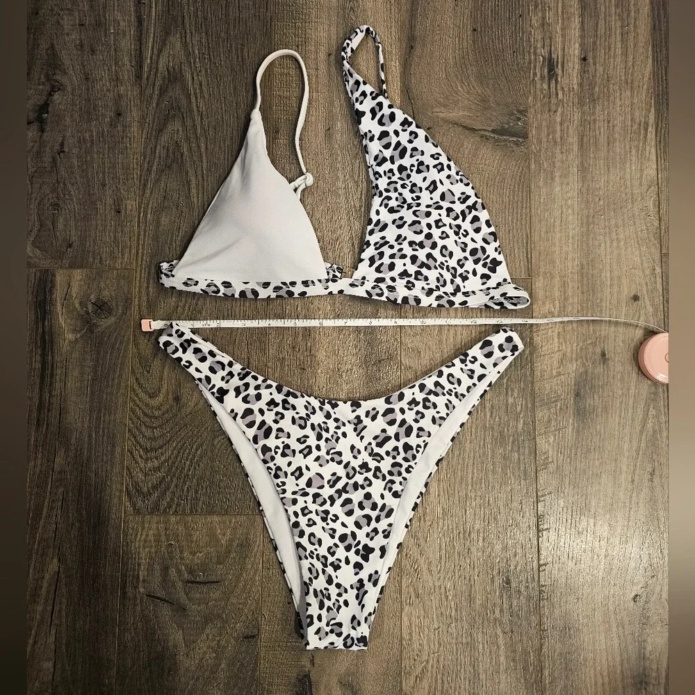 szL Animal Print Colorblock High Waist String Bikini Vacation Beach Pool Mobwife